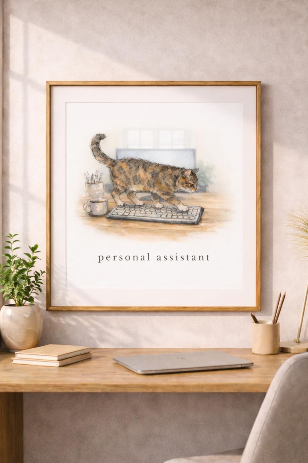 Photo inspiration: Gallery Detail: Minimalist Cat Print Watercolor Style Home Office Art Digital
