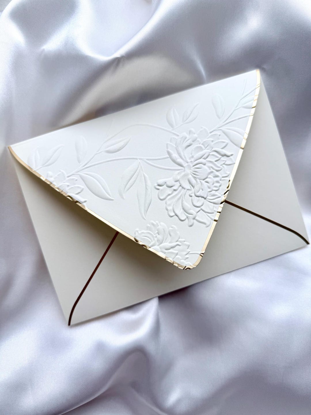 Embossed Floral Wedding Envelopes – 5x7 Ivory Gold Trim Stationery - Etsy
