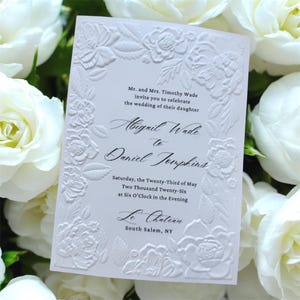Embossed Floral Wedding Invitation | Textured Ivory, Minimalist Style