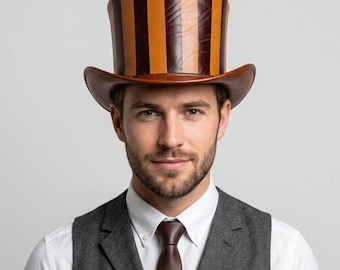 Steampunk Striped Top Hat Victorian Brown Orange Festival Cosplay Gothic Handmade Costume Accessory