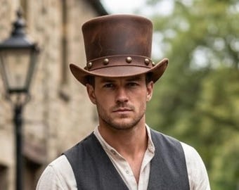 Brown Steampunk Top Hat Victorian Gothic Leather Festival Cosplay Rustic Costume Accessory