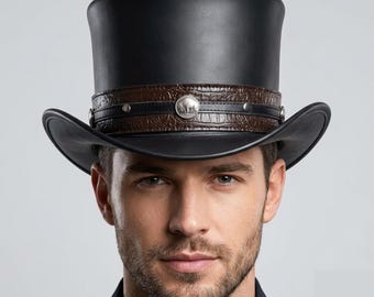 Steampunk Top Hat Gothic Victorian Cosplay Leather Gentleman Festival Handmade Costume Accessory