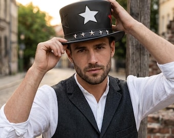 Patriotic Star Top Hat Gothic Steampunk Festival Americana Statement Costume Handmade Accessory