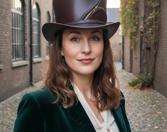 Brown Steampunk Top Hat Zipper Gothic Victorian Festival Cosplay Costume Handmade Accessory
