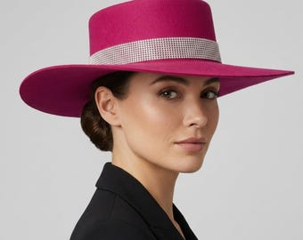 Pink Wide Brim Hat Glam Western Rhinestone Festival Fashion Statement Accessory