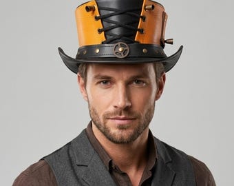Black Steampunk Top Hat Gothic Victorian Festival Handmade Gear Cosplay Statement Accessory