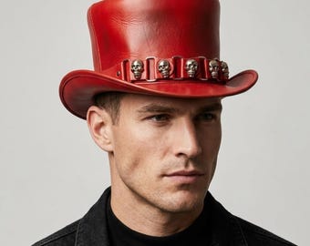 Red Skull Top Hat Gothic Steampunk Punk Handmade Festival Costume Accessory