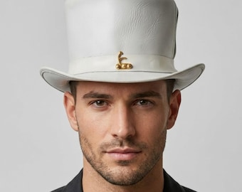 White Steampunk Top Hat Minimalist Gothic Victorian Festival Leather Inspired Statement Handmade Accessory