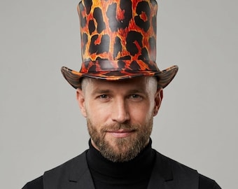 Leopard Print Top Hat Glam Steampunk Festival Handmade Statement Costume Accessory