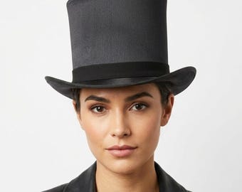 Black Silk Top Hat, Classic Formal, Handmade Victorian Wedding Hat