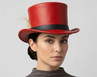 Red Top Hat Victorian Steampunk Gothic Handmade Festival Costume Statement Fashion Accessory