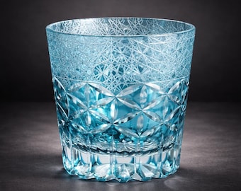 Edo Kiriko - Whiskey Glass Set – Hand Cut Japanese Crystal Tumbler - Asanoha Kikko Shippo Patterns -  Gift for Him