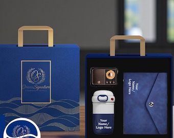 Personalized Corporate Gift Set, Logo Engraved Notebook, Tumbler, Bluetooth Speaker