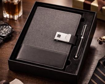Custom Logo Smart Notebook Gift Set – Fingerprint Lock, Wireless Charging