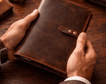 Full Grain Leather Desk Organizer – Pen Holder, Business Card Tray, Custom Logo Engraving