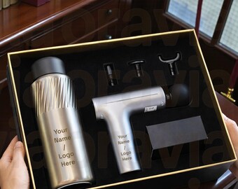Personalised Corporate Wellness Gift Set – Engraved Water Bottle + Massage Gun, Employee Appreciation Gift, Onboarding Gift Box