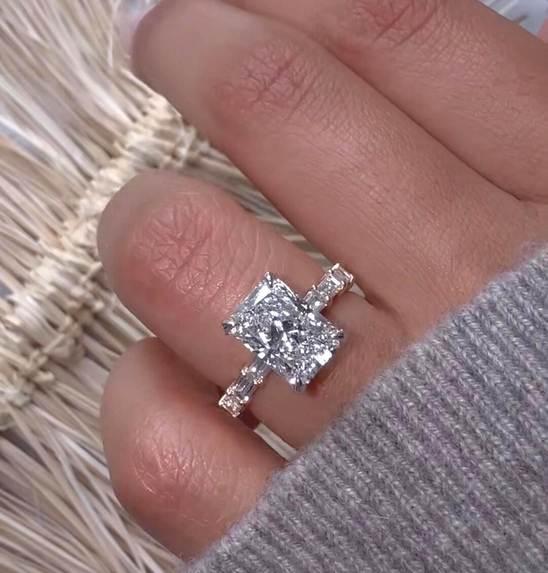 Elongated 2CT Radiant Cut Lab Grown Hidden Halo Diamond Engagement Ring ...