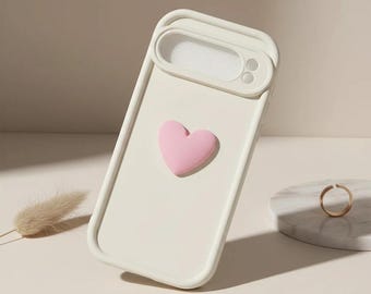 Custodia minimalista in silicone a forma di cuore rosa per Pixel, cover morbida opaca.