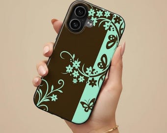 Custodia per iPhone con motivo floreale retrò, cover protettiva a doppio strato Y2K