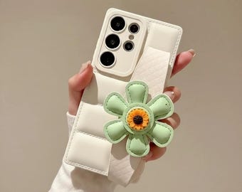 Custodia imbottita con girasoli per Samsung Galaxy, cover per telefono con cinturino da polso floreale.