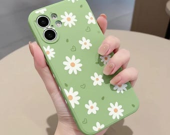 Custodia per iPhone in morbido silicone con motivo floreale a margherite, cover per telefono minimalista coreana