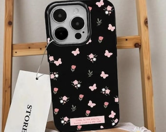 Custodia floreale per iPhone, foglia verde e fiore rosa, cover antiurto in TPU