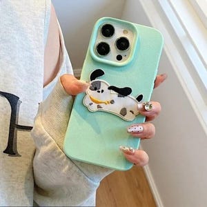 3D Embroidery Puppy iPhone Case, Cartoon Dog Leather Cover