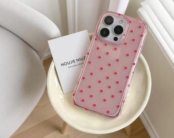 Custodia per iPhone a pois rosa, trasparente lucida