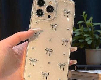 Glitter Bow iPhone Case, Korean Luxury Clear Cover
