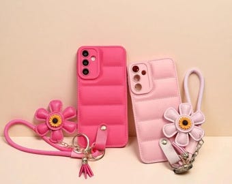 Custodia per telefono con cinturino da polso a forma di girasole: stile imbottito di lusso, morbido silicone TPU