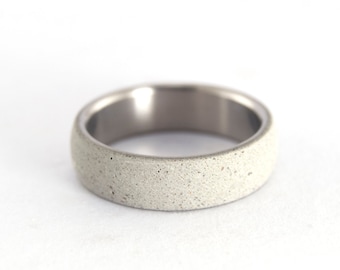 Titanium and gray concrete ring. Rounded band. Titanium and concrete matte engagement ring (00706_6N)