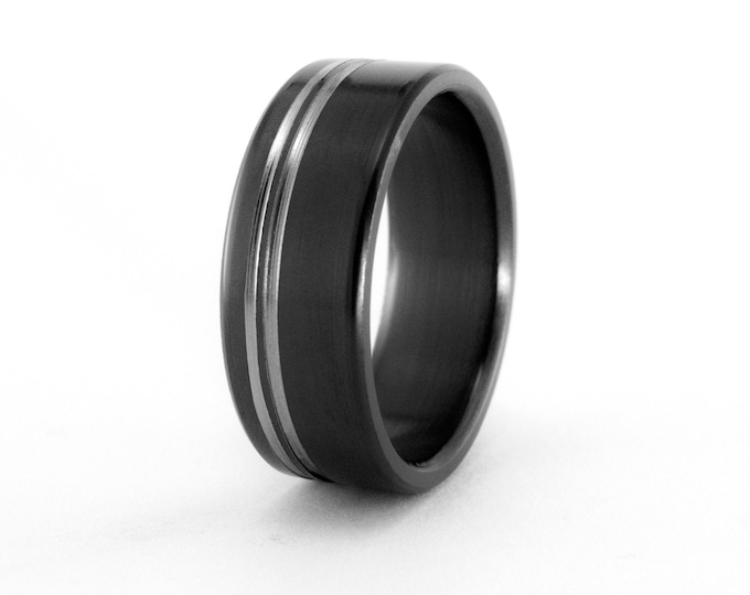 Handmade Black Zirconium Wedding Band, Scratch Proof Ceramic Coat. (01200_8N)