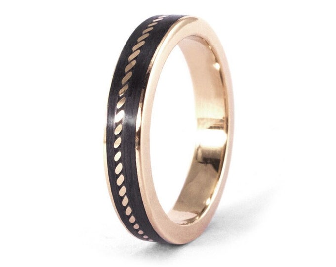 Handmade Rose Gold Braided Carbon Fiber Ring, Wedding Band. (04711_4N)
