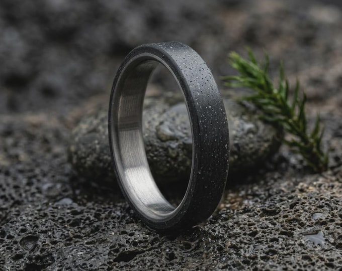 Handmade Titanium Concrete Ring, Flat Band Wedding Jewelry. (00700_4N) FREE TAXES