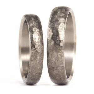 Hammered titanium wedding ring set. Matte titanium matching wedding bands. Hammered engagement rings. His and hers bands (00021_4N5N)