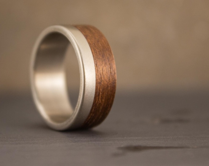 Matte Titanium Ring with Dark Wenge Wood Inlay. (00501_7N)