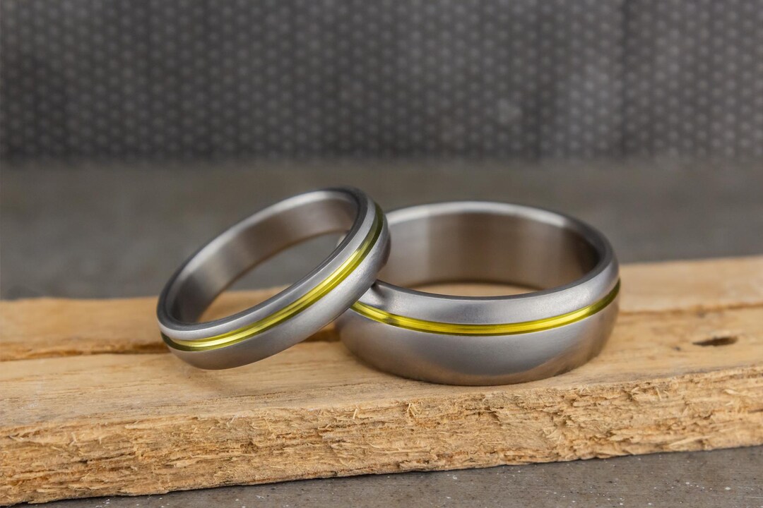 Matching Titanium Rings Titanium Wedding Rings: Golden Anodized Inlay, Matching Engagement Set ...