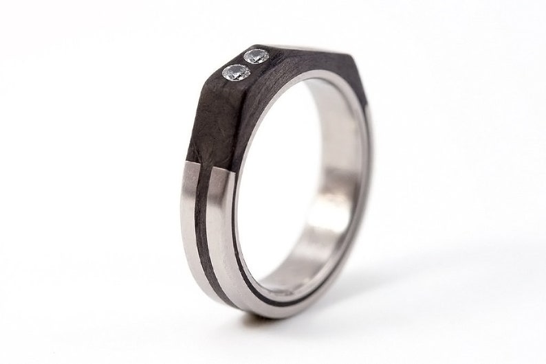 Titanium and Carbon Fiber Ring. Faceted Black Wedding Band Etsy