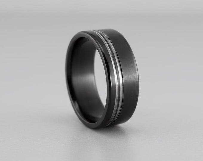 Handmade Black Zirconium Wedding Band, Scratch Proof Ceramic Coat. (01200_8N)