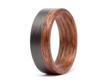 Men's bentwood and carbon fiber ring. Modern and natural Wooden cedar wedding band. Water resistant and hypoallergenic.(00404_7N)