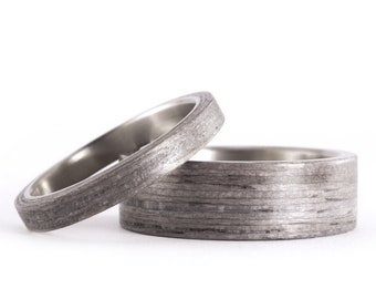 Wood and titanium wedding bands. Wedding band set. Wooden engagement rings. Bentwood and titanium rings. Grey wood bands (00500_4N7N)
