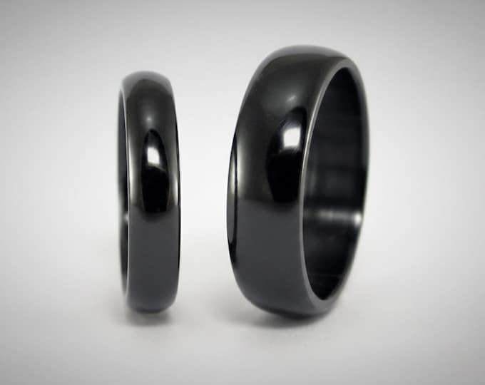 Black Zirconium Wedding Ring Set, Rounded Matching Bands. (01110_4N7N)
