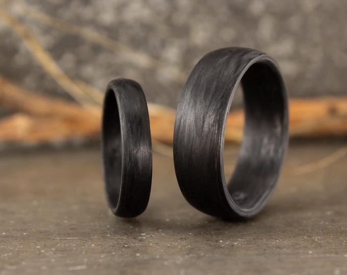 Carbon Fiber Wedding Band Set, Lightweight Modern Black Rings. (00100_4N7N)