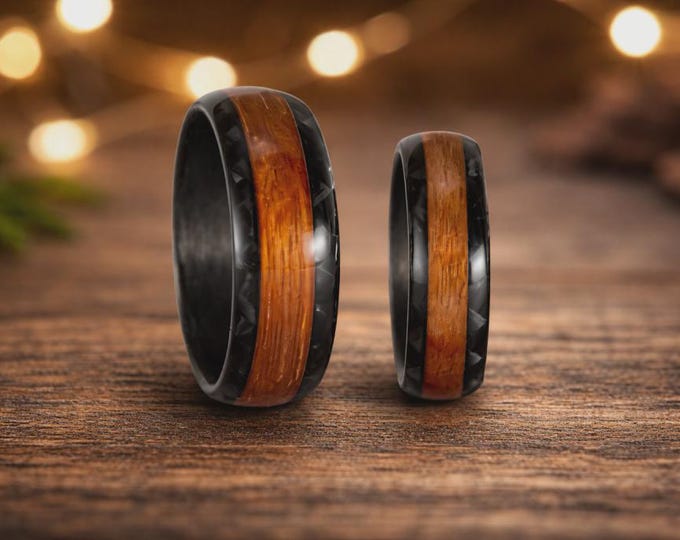 Carbon Fiber Wedding Bands with Cedar Wood Inlay. (10222_6N8N) FREE TAXES