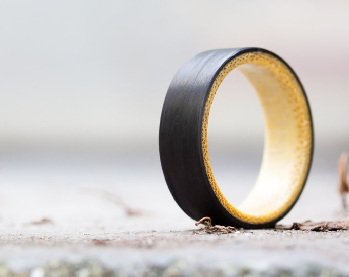 Handmade Matte Carbon Fiber Ring with Bamboo Interior. (03001_7N)