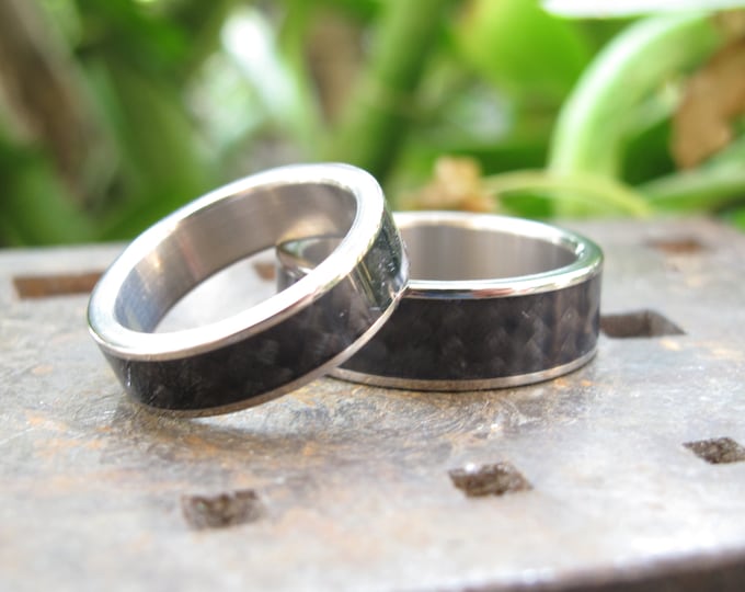Titanium Carbon Fiber Wedding Bands, Matching Ring Set. (00337_5N7N)