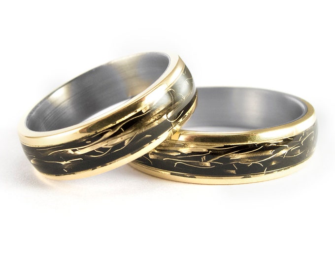 Titanium & 18K Gold Wedding Ring Set, Black Matching Bands. (04706_5N6N)