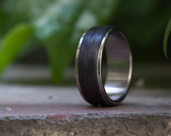 Handmade Titanium Ring with Carbon Fiber Band - Men's Wedding Band. (00324_8N)