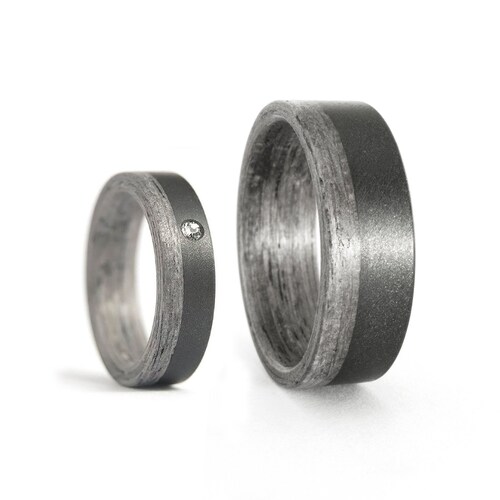 Titanium and Graphite Wedding Ring Set With Swarovski Crystal. Etsy