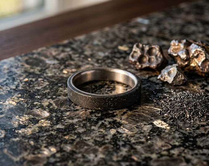 Handmade Titanium Concrete Ring, Flat Band Wedding Jewelry. (00700_4N)